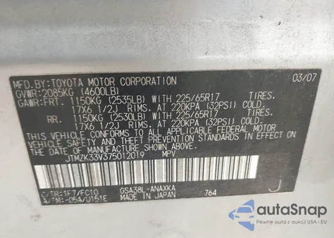 2007 Toyota Rav4 Base V6 z USA, uszkodzony, nr VIN JTMZK33V375012019